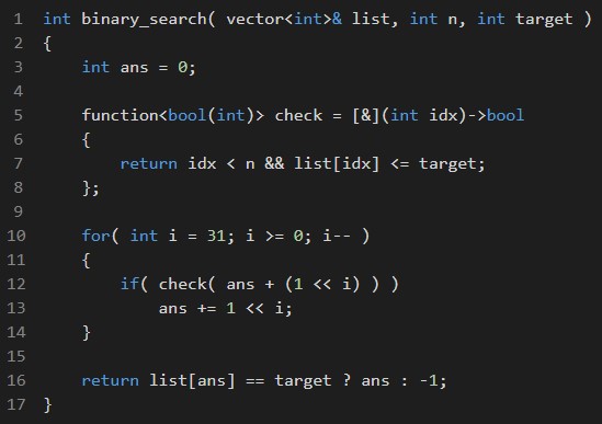 Bitwise logarithmic jumps BS implementation