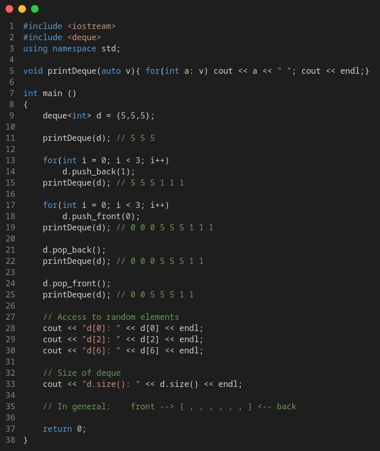Usage of deque